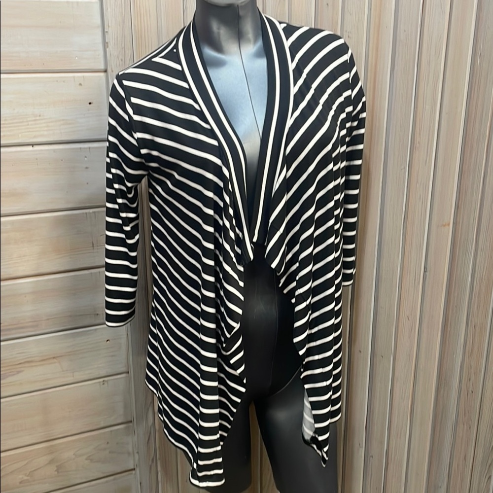 Doublju Black and White Waterfall Cardigan Sweater